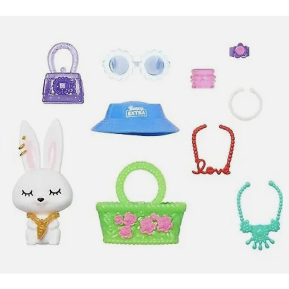 Barbie Extra Doll #12 in Floral 2-Piece Outfit with Pet Bunny NWT - Picture 8 of 8